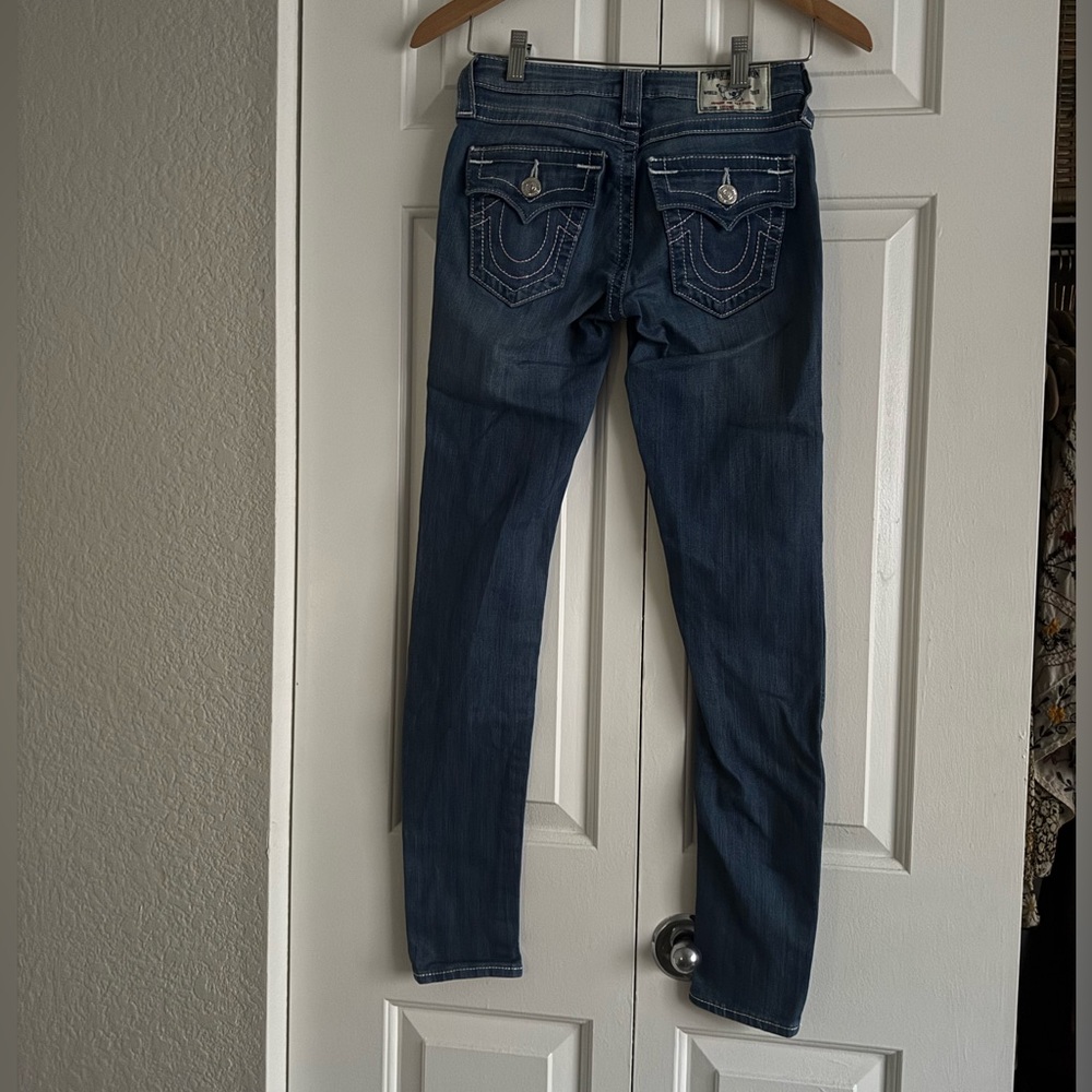True Religion Women's Blue Jeans with Pink Stitching - Picture 2 of 4